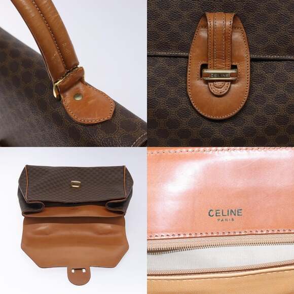 CELINE Macadam Canvas Hand Bag Pvc Leather Brown Gold - Picture 11 of 13
